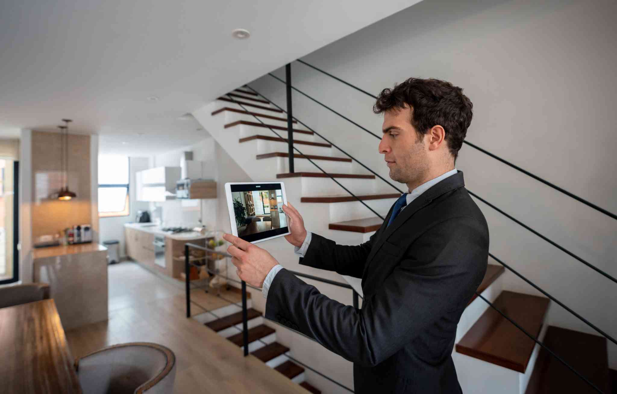 man taking pictures of house interior